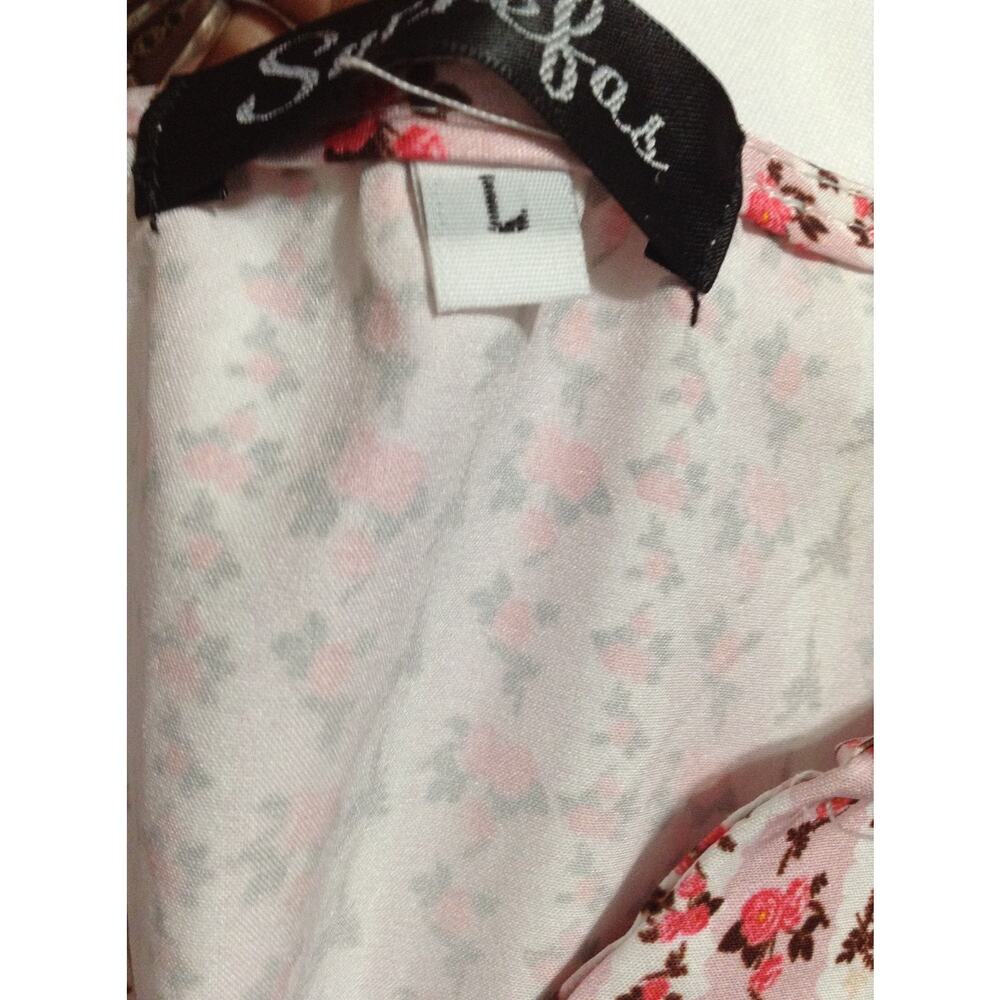 Sucrefas Pink Floral Rose Stripe Dress Large L Cap Sleeve Cottagecore Fit Flare - Picture 8 of 10